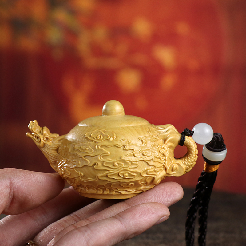 黄杨木雕祥龙壶手把件实木摆件