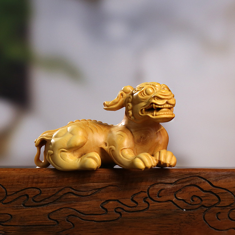 黄杨木雕亲中式动物狻猊摆件木质手把件车家居客厅装饰收藏工艺品 - 实物图