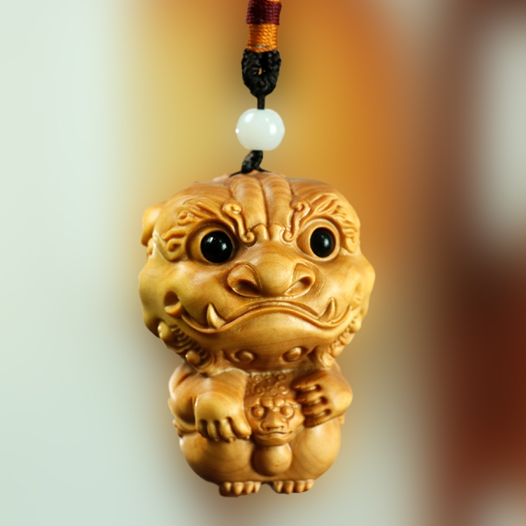 黄杨木雕刻瑞兽纳福手狮来运转