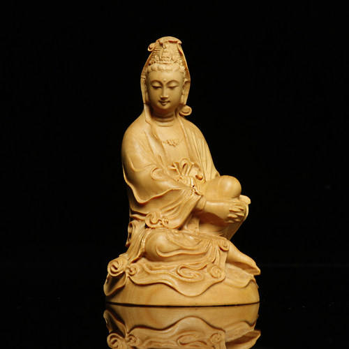 黄杨木雕车摆件居家装饰观音菩萨