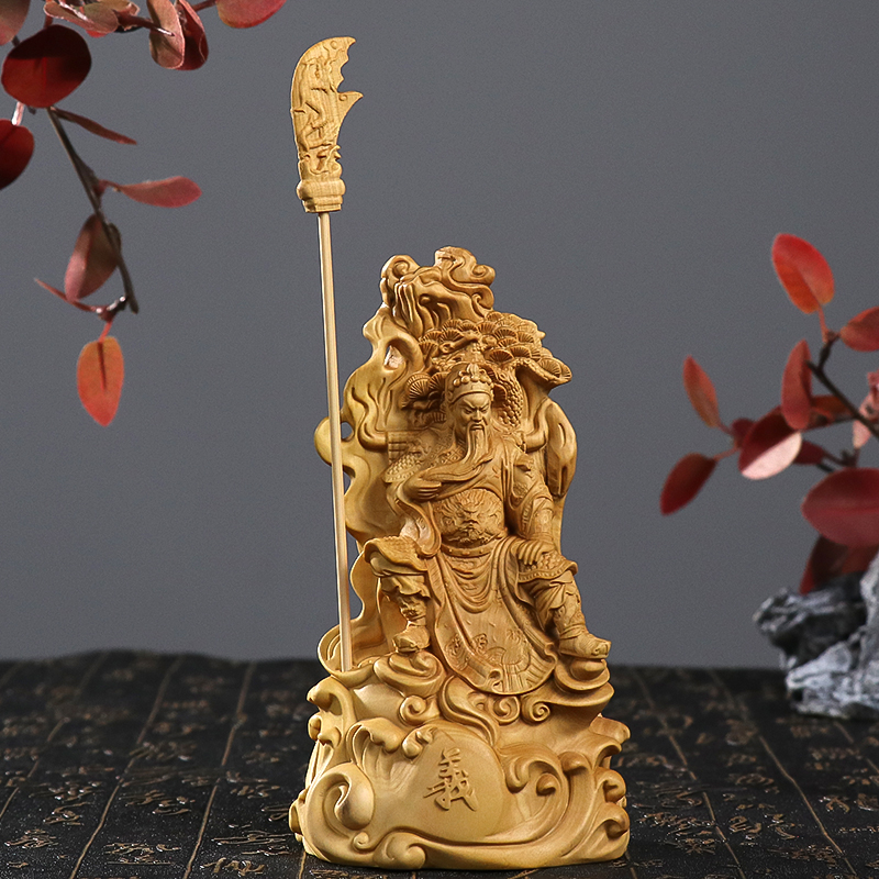 黄杨木雕家居摆件武财神关公木质雕刻佛像中式工艺品客厅玄关摆饰