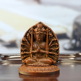 生肖守护神佛像 黄杨木本命年双面雕刻观音汽车摆件阿弥陀佛仿古款