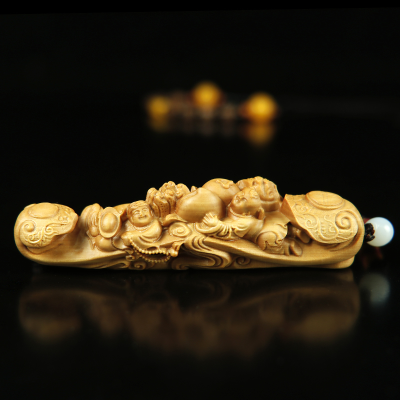 黄杨木雕手把件家居挂饰挂件佛像木质文玩把件艺术品弥勒三宝如意