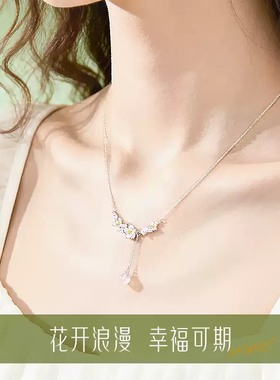 925纯银山茶花项链女生款轻奢小众设计感锁骨链情人节礼物送女友