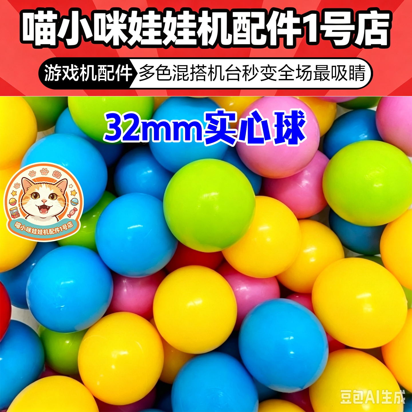 游戏机动物滚滚乐球 32mm实心球 彩色实心球 100个包邮