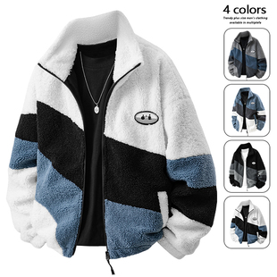 2025冬季新款男士外套棉袄夹克羊羔毛摇粒绒加厚拼接情侣款上衣女