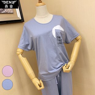 休闲居家运动套装 犇业春夏新品 长裤 家居服套装 JB0014 女棉短袖