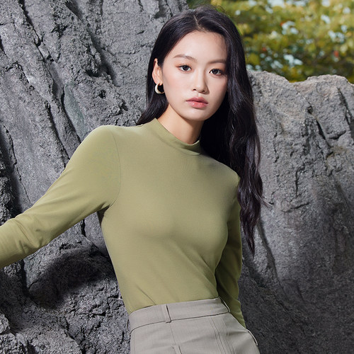 秋冬新款中领磨毛打底衫女