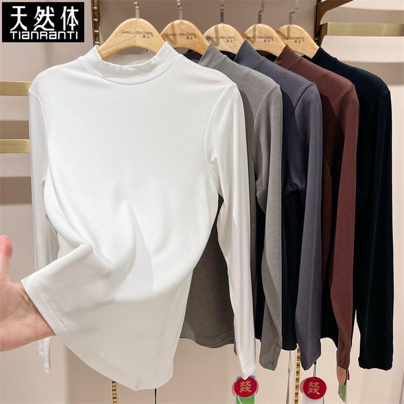 天然体秋冬新款百搭中领长袖