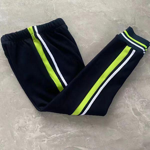 定制中小学生纯棉藏青色前白针织后拼荧光绿条同色紧口休闲运动裤
