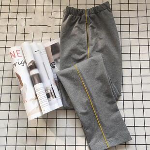 定制中小学生校服裤子深灰色拼黄色细条直筒运动休闲男女通用校裤