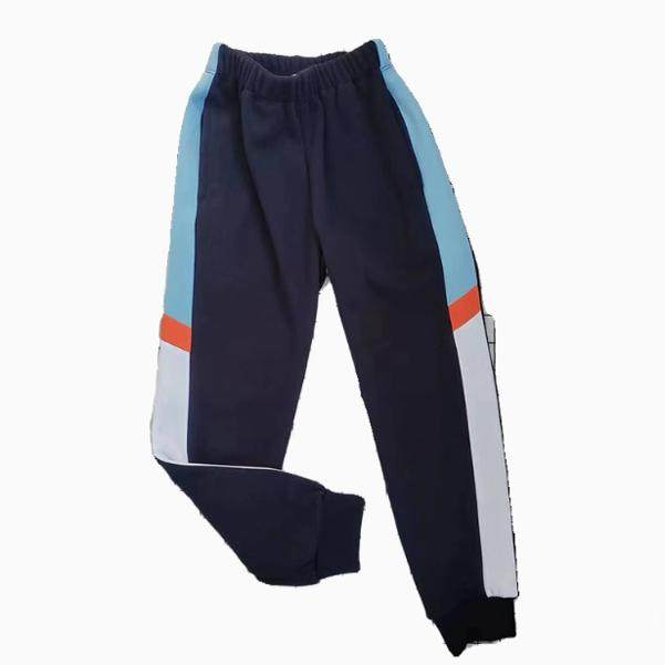 定做藏青宽浅蓝橙色菱形宽白螺纹束脚高中小学生宽松休闲校服裤子