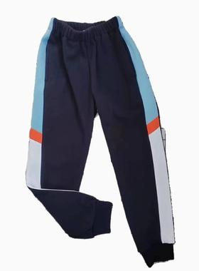 定做藏青宽浅蓝橙色菱形宽白螺纹束脚高中小学生宽松休闲校服裤子