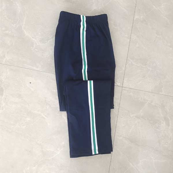 定做藏蓝色纯棉春秋加绒加厚冬款宽白杠中间1cm草绿条直筒校服裤
