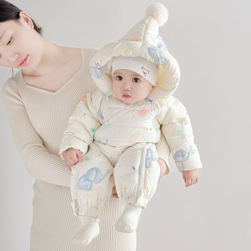 婴儿连体羽绒服送手脚套保暖神器