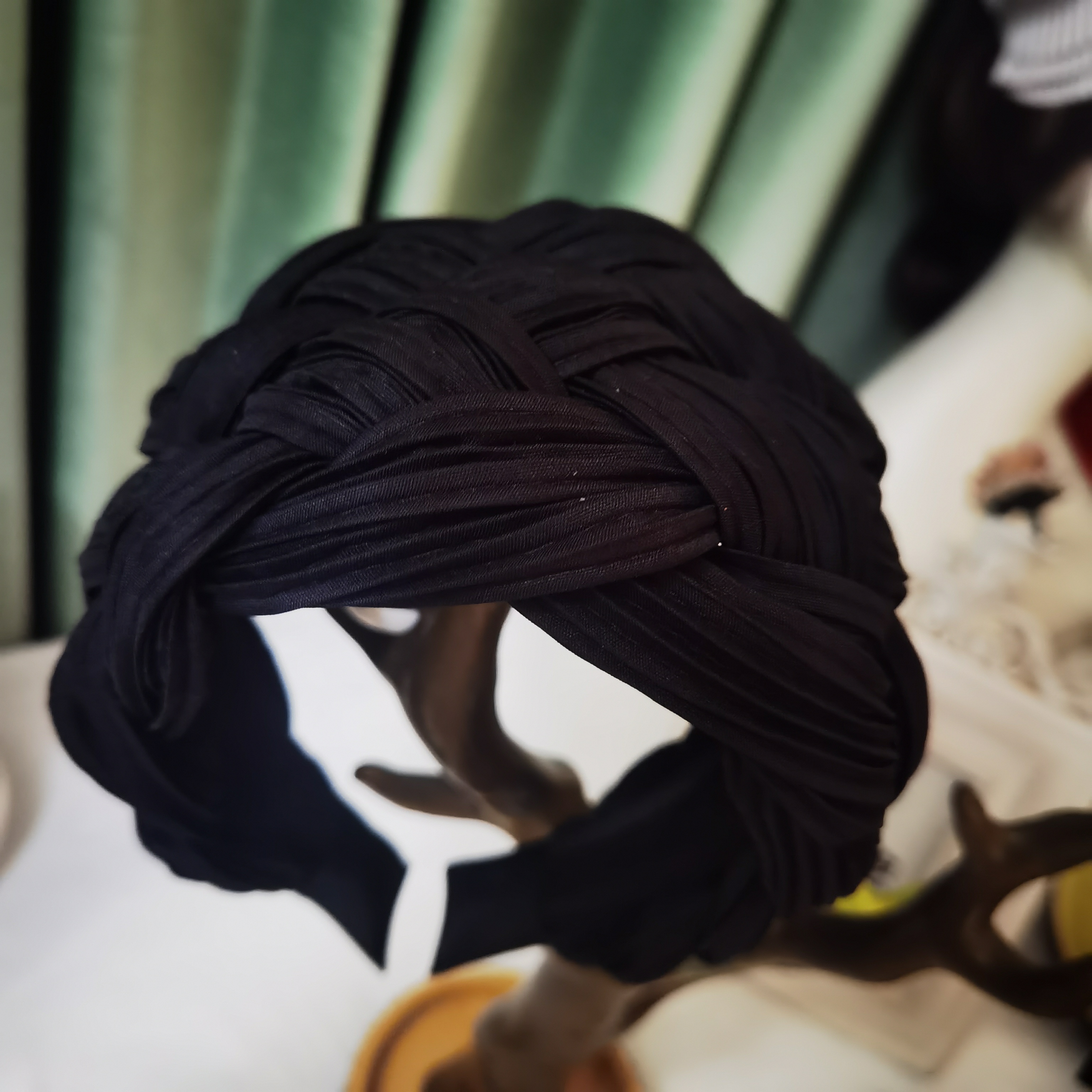 鞠子家原创手作   三宅一生多巴胺色系彩色编织褶皱高颅顶发箍