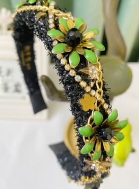 鞠子家发饰手作   水钻链条花朵小清新细头箍头发饰品发卡