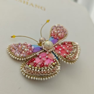 新品 鞠子家原创设计 法绣蝴蝶胸针高档女轻奢小众设计感配饰