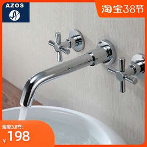 三孔入墙式面盆水龙头冷热全铜 暗装浴室柜龙头 黑色双把分体龙头
