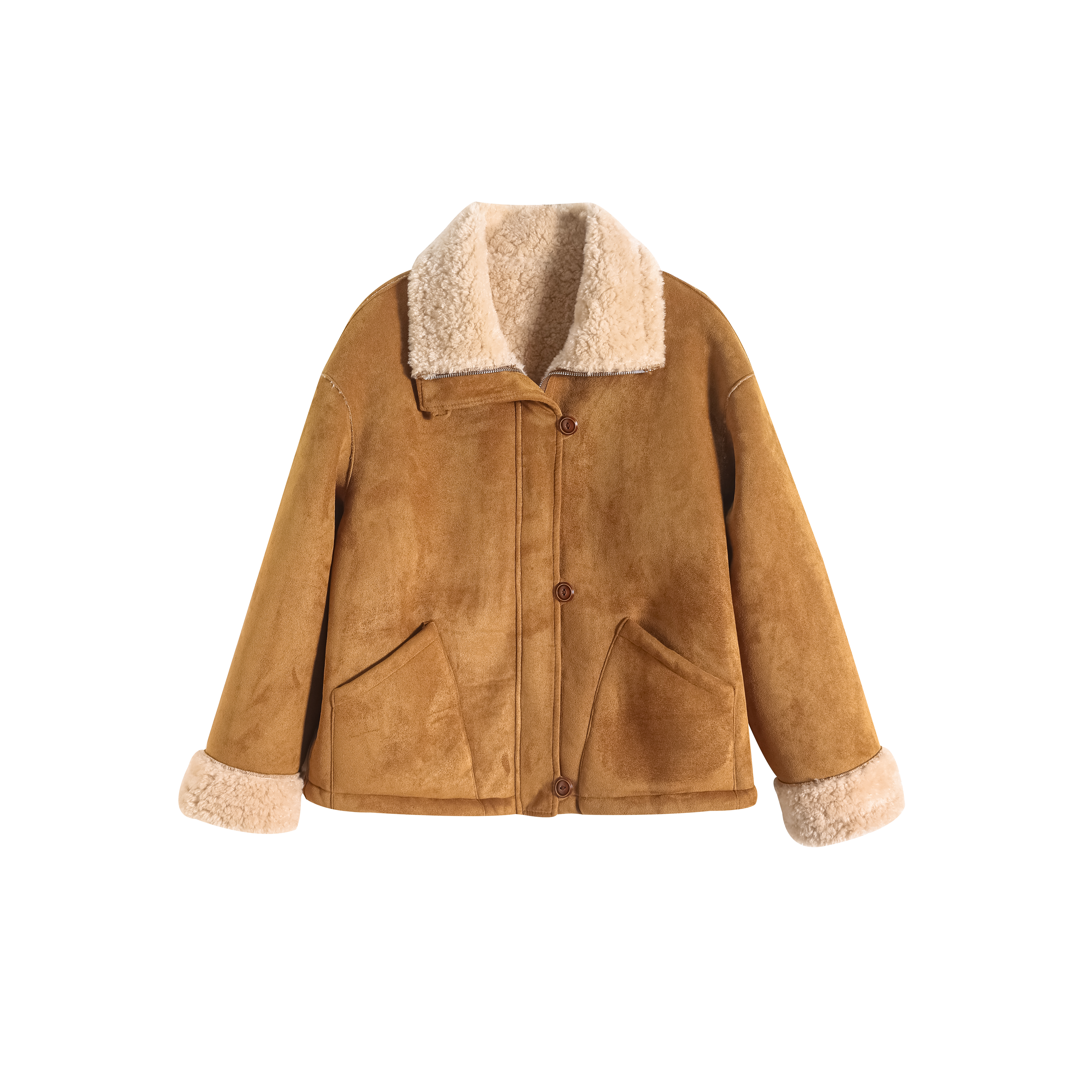 2025冬季新款双面100%羊毛翻领麂皮绒外套女时尚加厚保暖-HQ-LGH