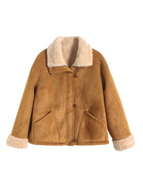 2025冬季新款双面100%羊毛翻领麂皮绒外套女时尚加厚保暖-HQ-LGH