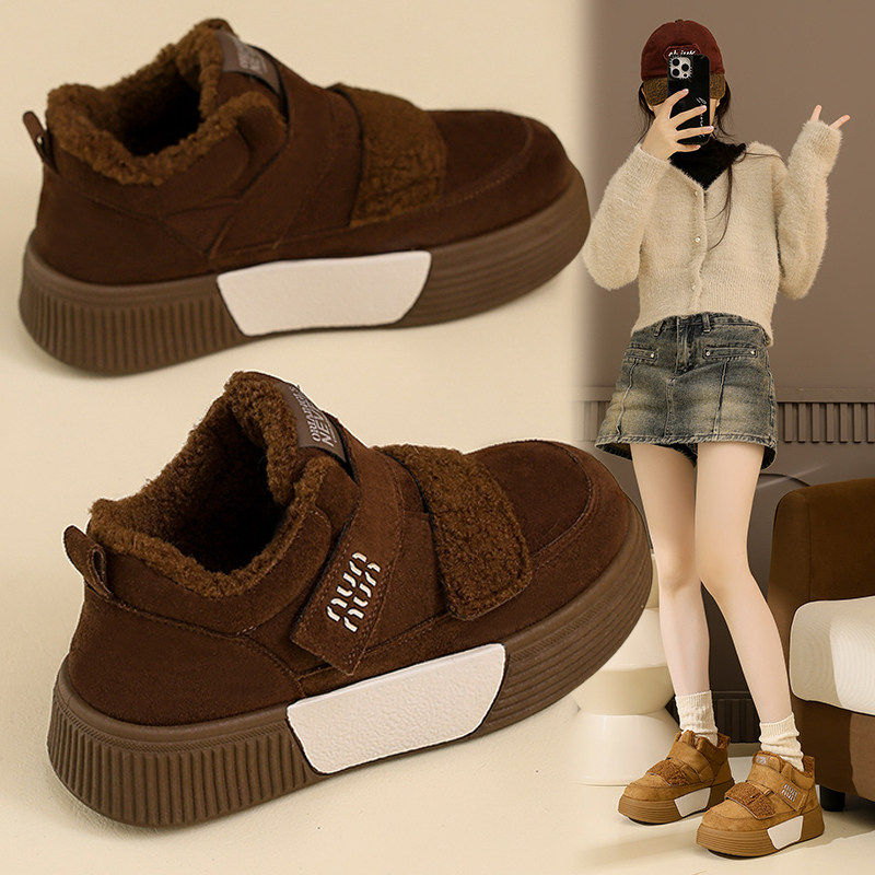 女鞋美拉德加绒运动鞋2025新款冬季魔术贴高帮保暖棉鞋厚底雪地靴