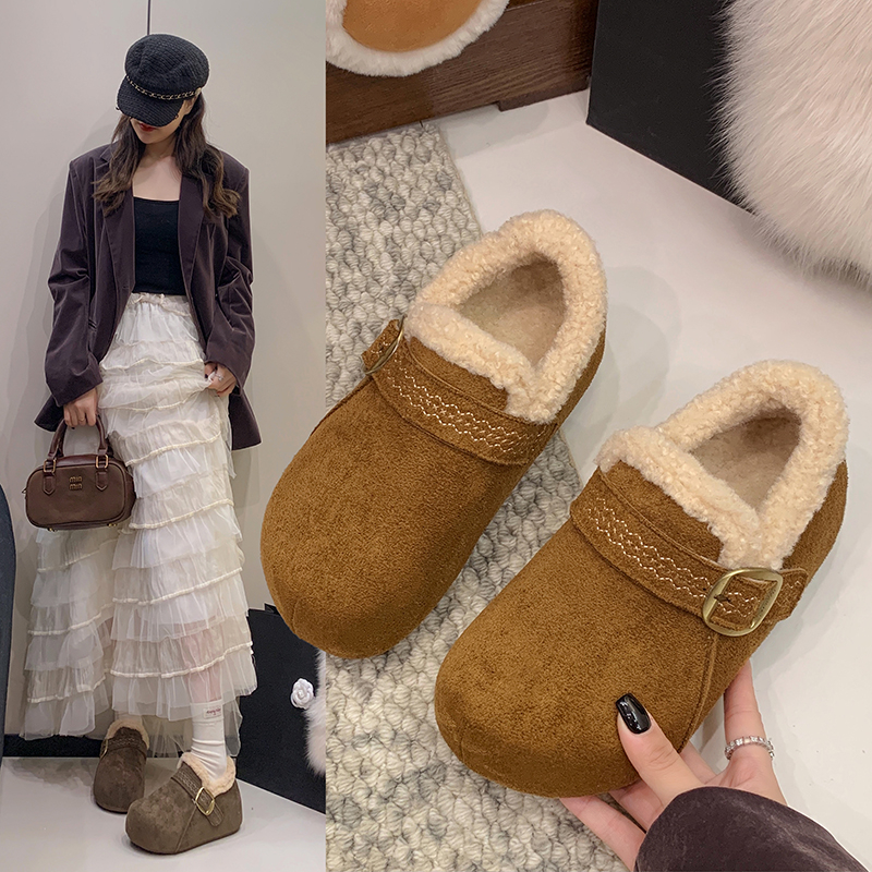 真皮厚底内增高加绒保暖勃肯鞋毛毛女鞋2025新款冬季雪地靴棉鞋34