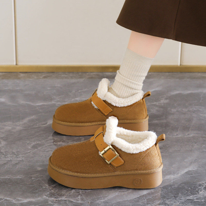 厚底加绒豆豆勃肯鞋女2025新款秋冬季外穿毛毛鞋子保暖棉鞋雪地靴