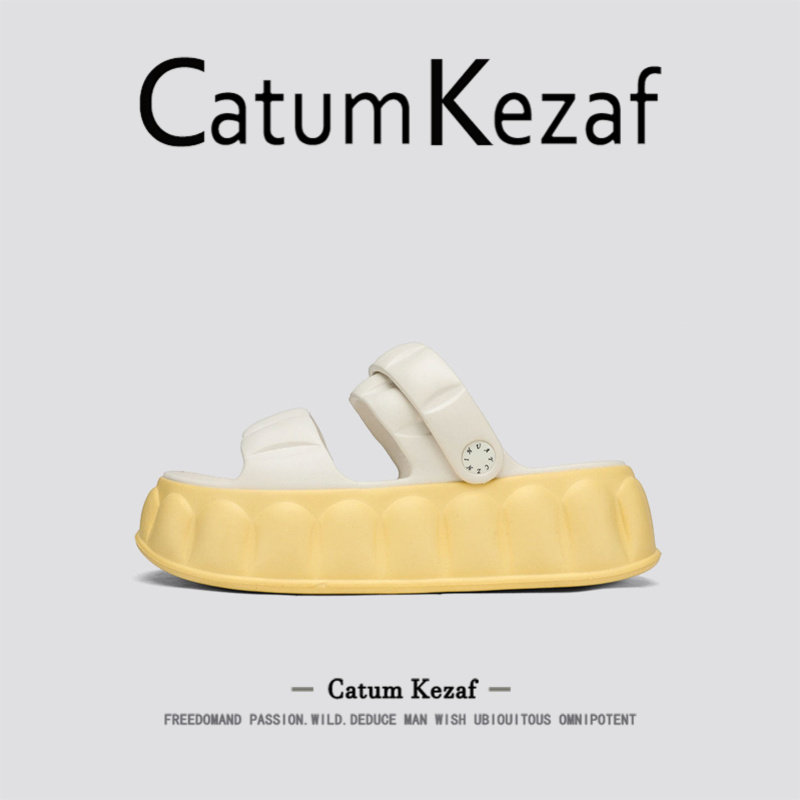 美国CatumKezaf松糕底凉鞋女夏外穿厚底时尚百搭两穿海边沙滩拖鞋