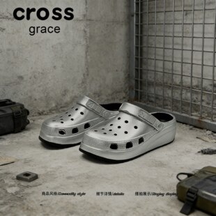 【简约硬朗】crossgrace夏季工业风洞洞鞋情侣款厚底防滑通勤凉拖