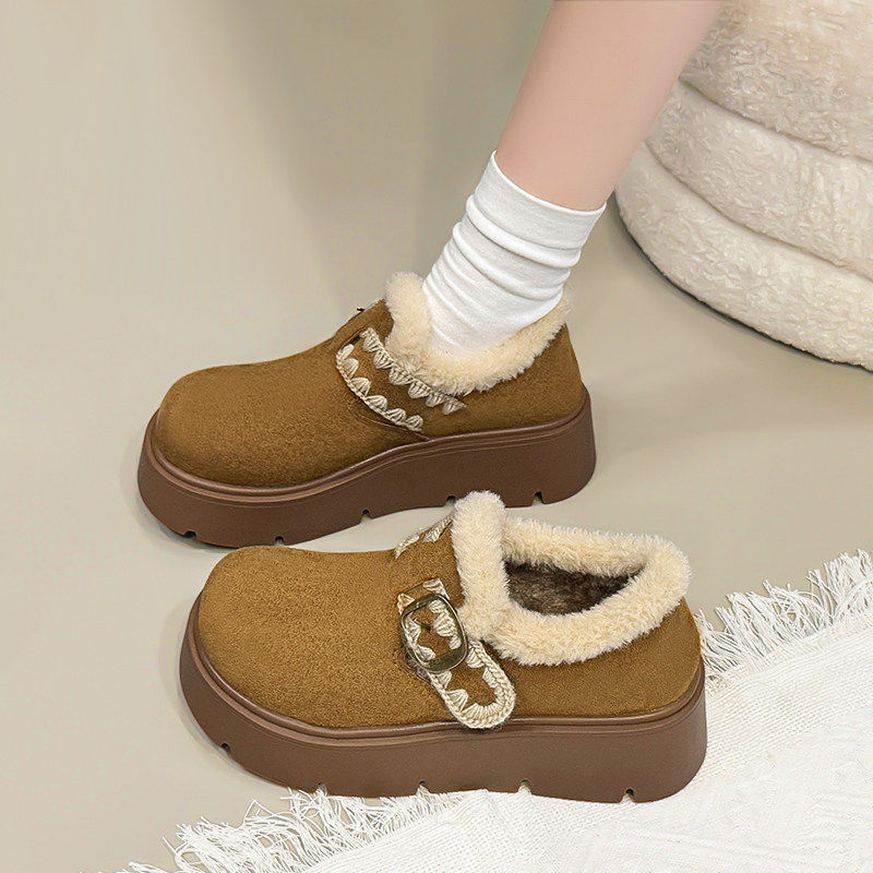 厚底加绒豆豆勃肯鞋女雪地靴2025新款冬季一脚蹬加厚保暖乐福棉鞋
