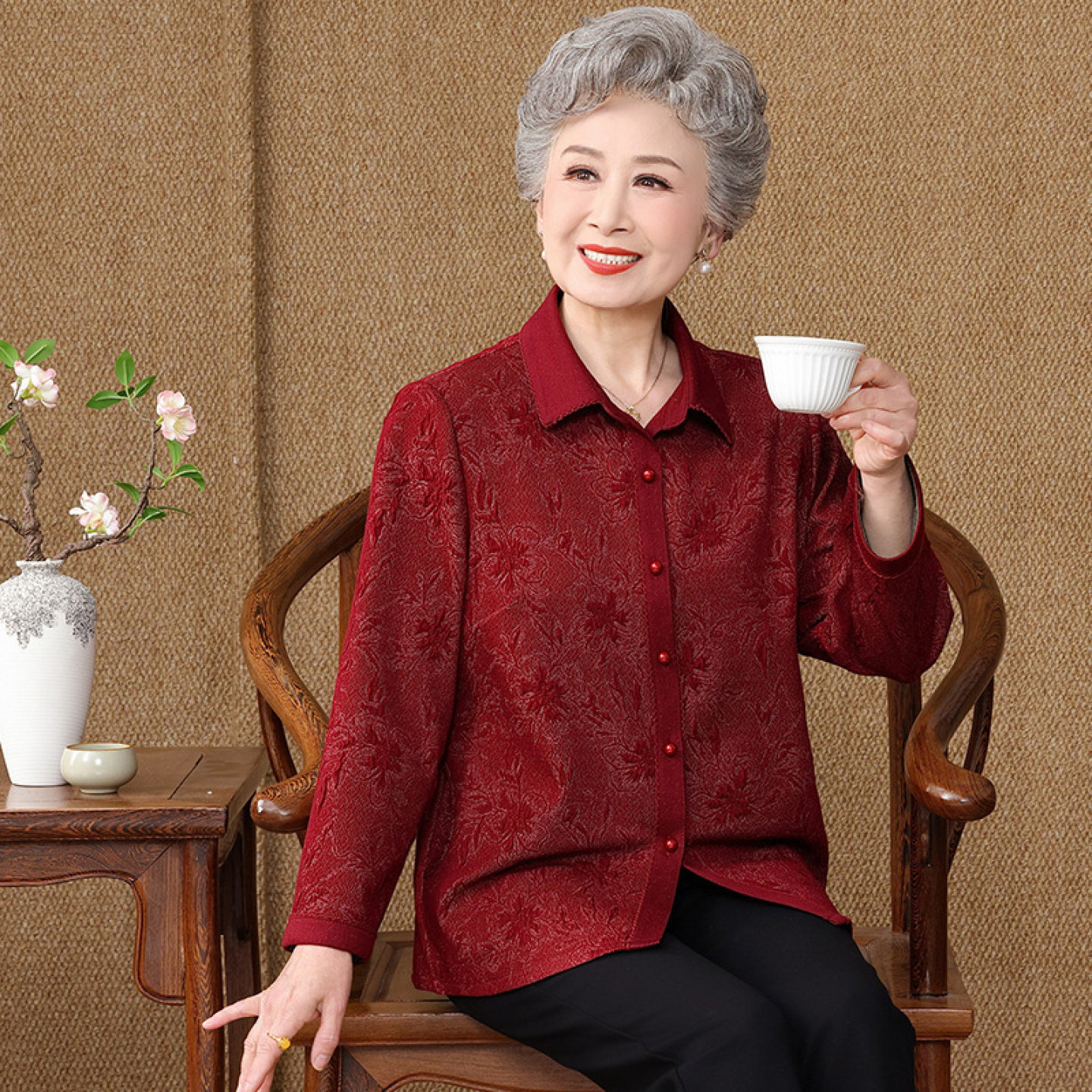 【桑蚕丝100%】真丝中老年人两件套装奶奶夏装衬衫女开衫上衣妈妈