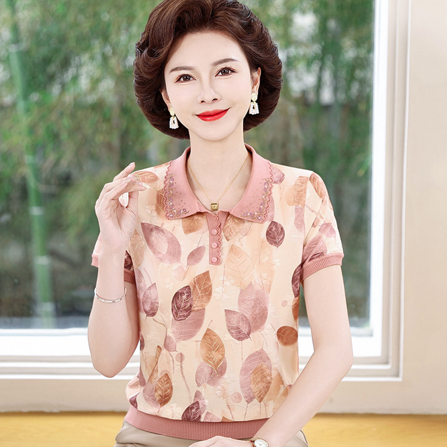 针织衫短袖T恤冰凉真丝上衣冰丝小衫妈妈夏装中老年女透气桑蚕丝