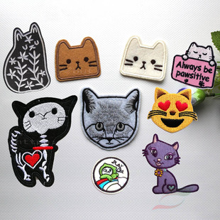 熨烫背胶布贴刺绣辅料猫头骷髅卡通小猫小动物服装 衣服补丁贴B413