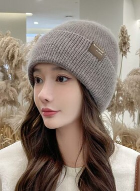 针织帽子女秋冬季大头围加绒加厚