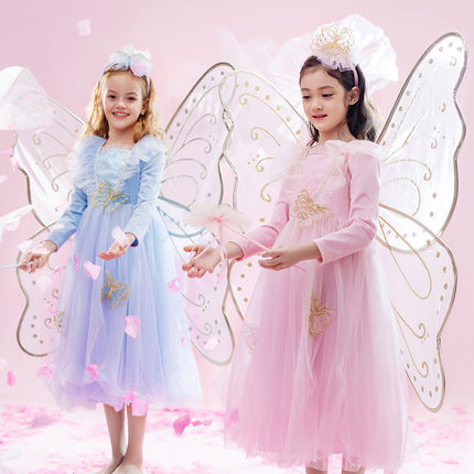 梦幻派对蝴蝶仙子洋气公主裙女童秋冬礼服连衣裙儿童带大翅膀长裙