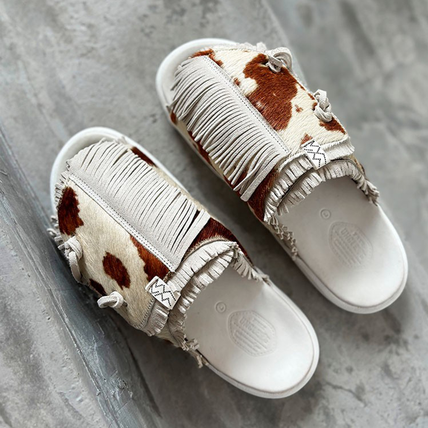 VISVIM UNCLE GUI 夏季新款厚底马毛豹纹防臭流苏面包网红拖鞋 潮