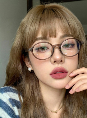 TR椭圆透茶椭圆镜框可配近视度数书呆子防蓝光潮流个性素颜眼镜