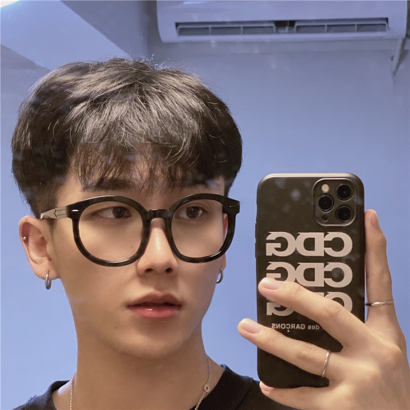 抖音黑色粗边圆框素颜男女平光镜