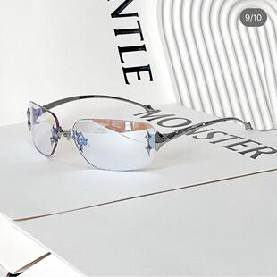 新款韩版复古五角星无框墨镜女Y2K未来感凹造型时髦太阳眼镜男酷