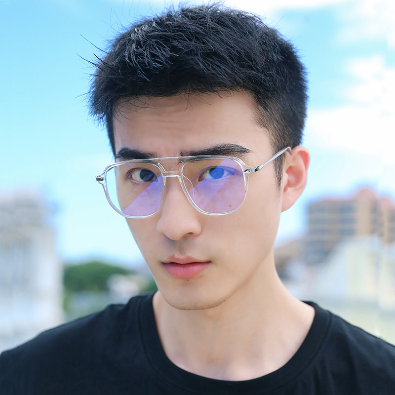 透明近视眼镜框男大脸防蓝光护目