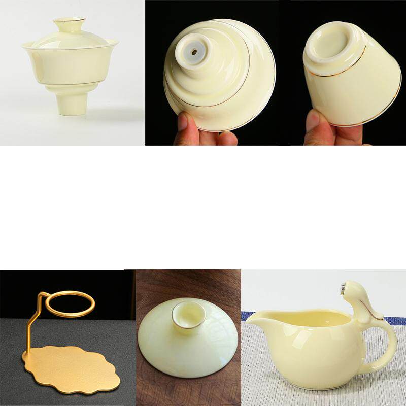 陶瓷半自动茶具全套装配件防烫客厅家用办公茶具零配件盖碗盖子