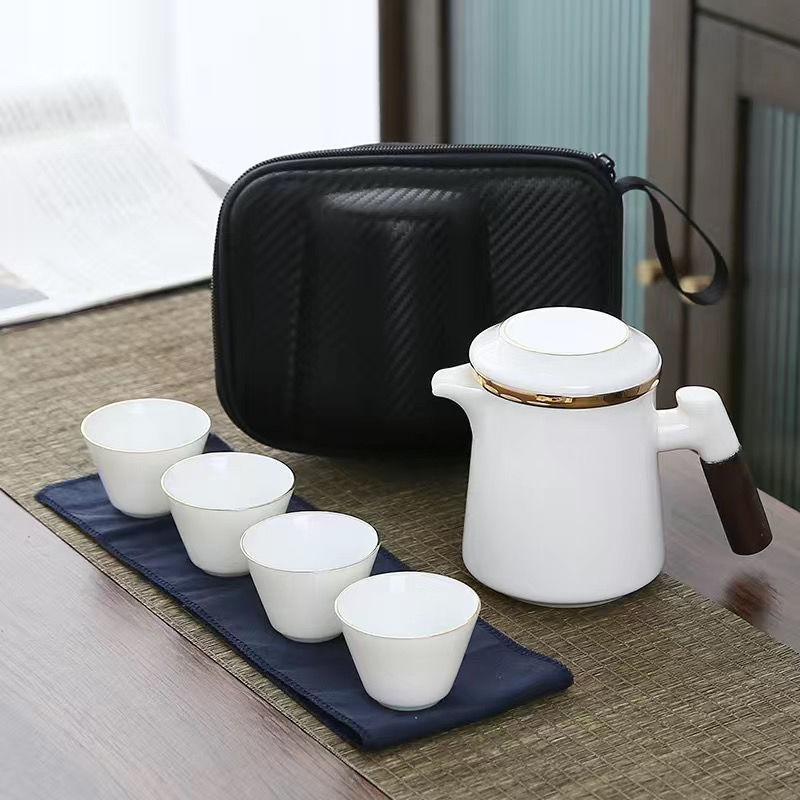 旅行茶具套装羊脂玉陶瓷出差茶具便携式旅游户外一壶四杯旅行装