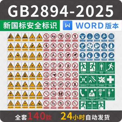 WORD可编辑全套新版GB2894-2025新国标安全标识牌电子版模板大全