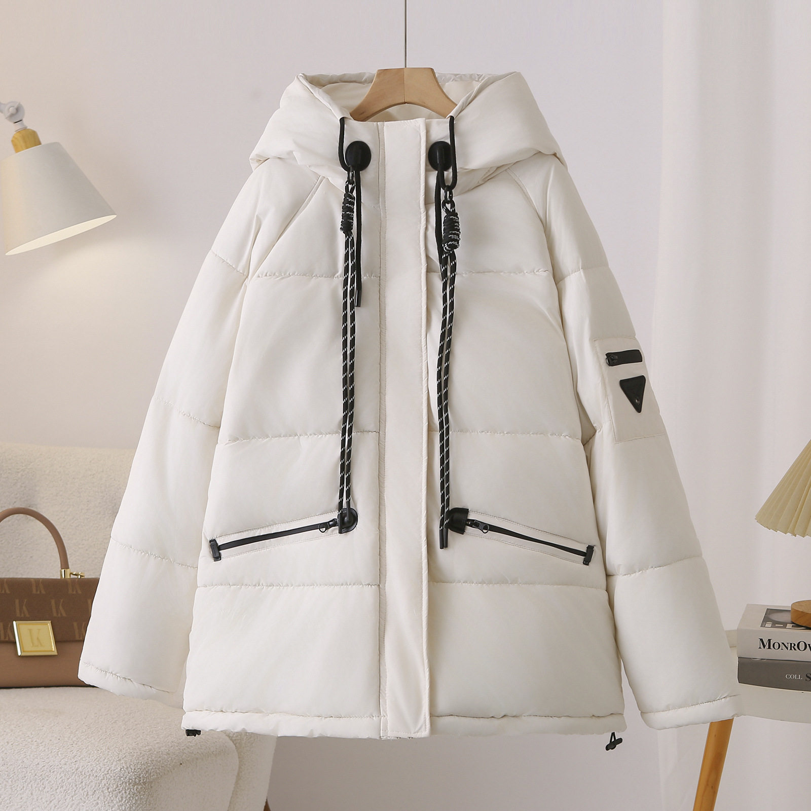 220斤特大码胖妈妈冬装棉衣工装连帽加厚宽松中老年保暖棉袄外套
