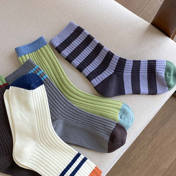 不规则条纹袜子女中筒袜堆堆袜纯棉ins潮袜春秋棉质运动鞋百搭潮