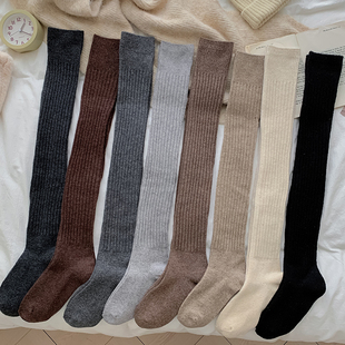 灰色长筒袜女秋冬过膝加厚保暖羊毛袜冬季 大腿袜厚袜子过膝堆堆袜