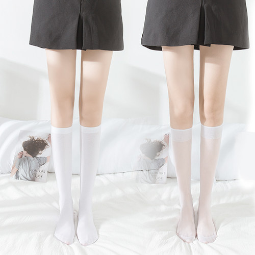 白色小腿袜天鹅绒高筒及膝袜丝袜jk袜子女中筒女薄款半筒袜透明夏 - 封面