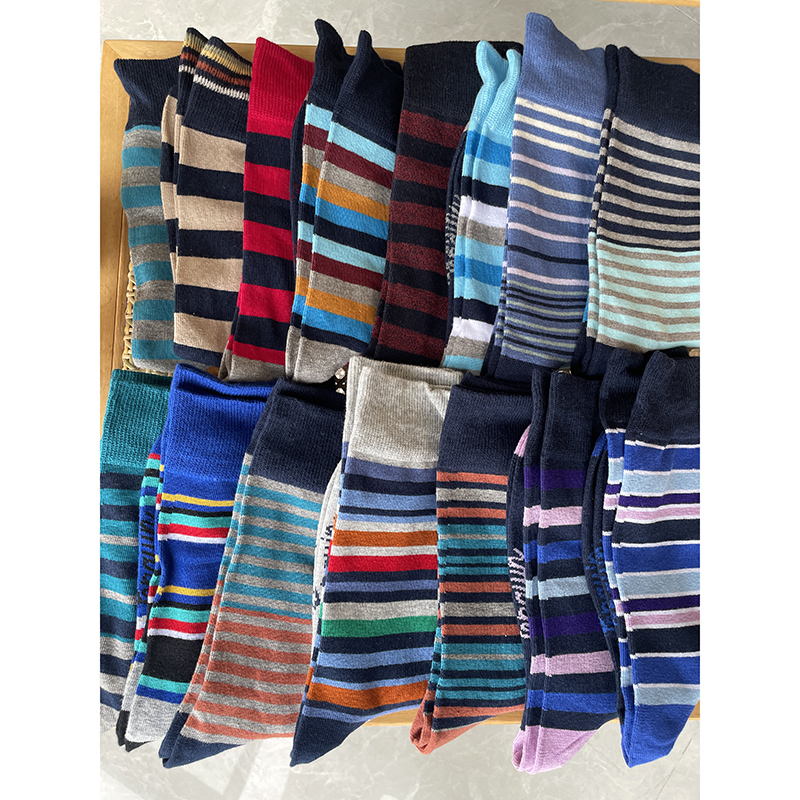 新花色 外贸万星V纯棉男士新款除臭绅士袜条纹中长筒商务袜四季款