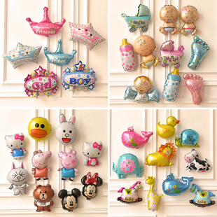 迷你桌飘卡通铝膜气球宝宝百天满月周岁布置儿童生日派对装饰布置